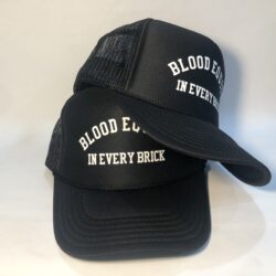 A black hat with the words blood counts in every shift on it.