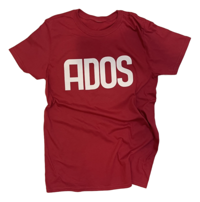 A red shirt with the word ados written on it.