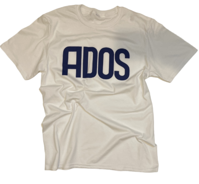 A white t-shirt with the word " ados ".